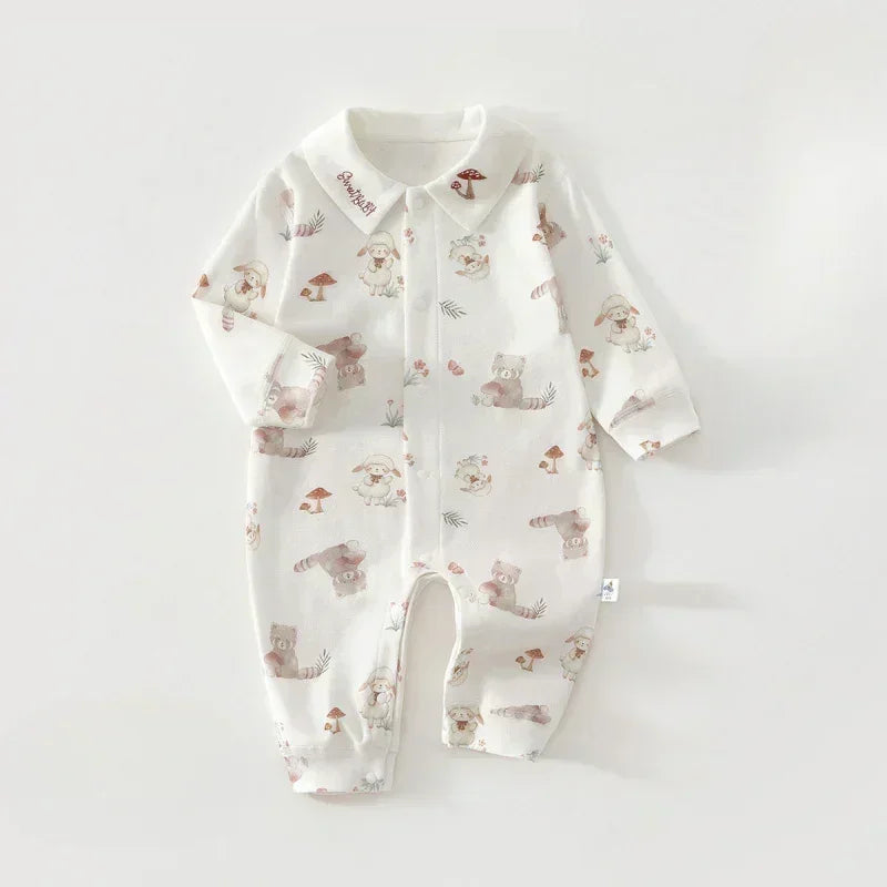 100% Cotton Long Sleeve Snap-Up Romper - Country House - Organic Cotton Clubs