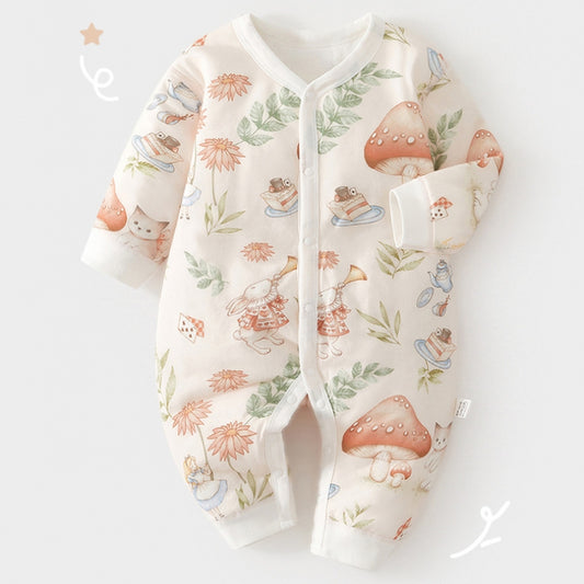 100% Cotton Long Sleeve Quilted Romper - Mushroom Garden
