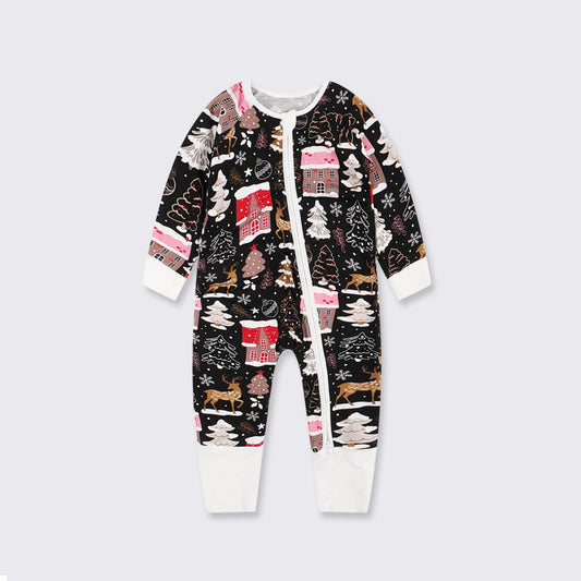 🎄Bamboo Zipper One-Piece - Snow House - Organic Cotton Clubs
