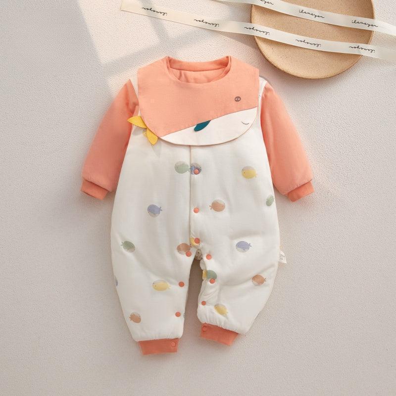 100% Cotton Extra Warm Long Sleeve Quilted Romper with Bib- Pink Whale - Organic Cotton Clubs
