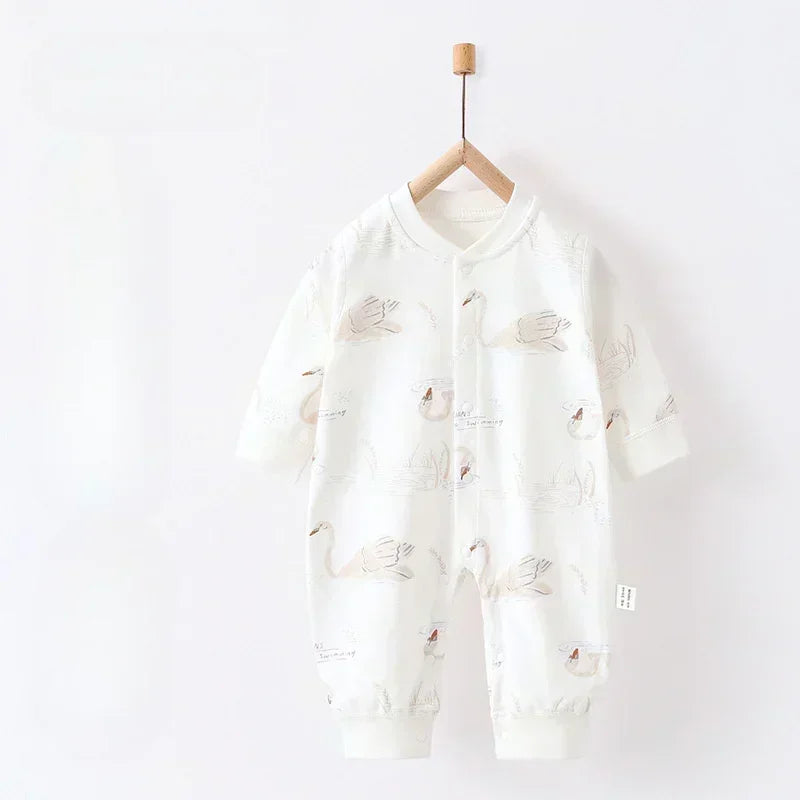 100% Cotton Snap-Up Long Sleeve Romper - Park - Organic Cotton Clubs
