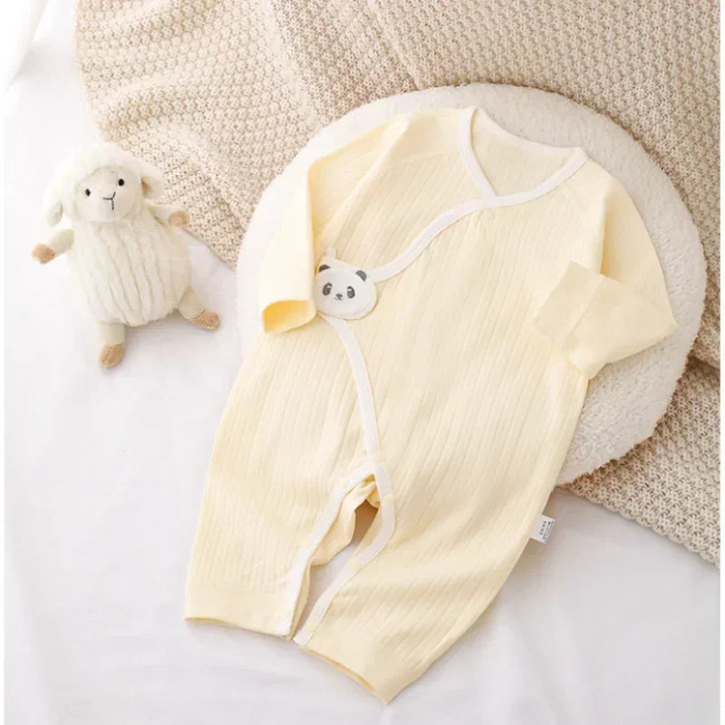 100% Cotton Long Sleeve Romper with Velcro Closure - White Panda - Organic Cotton Clubs