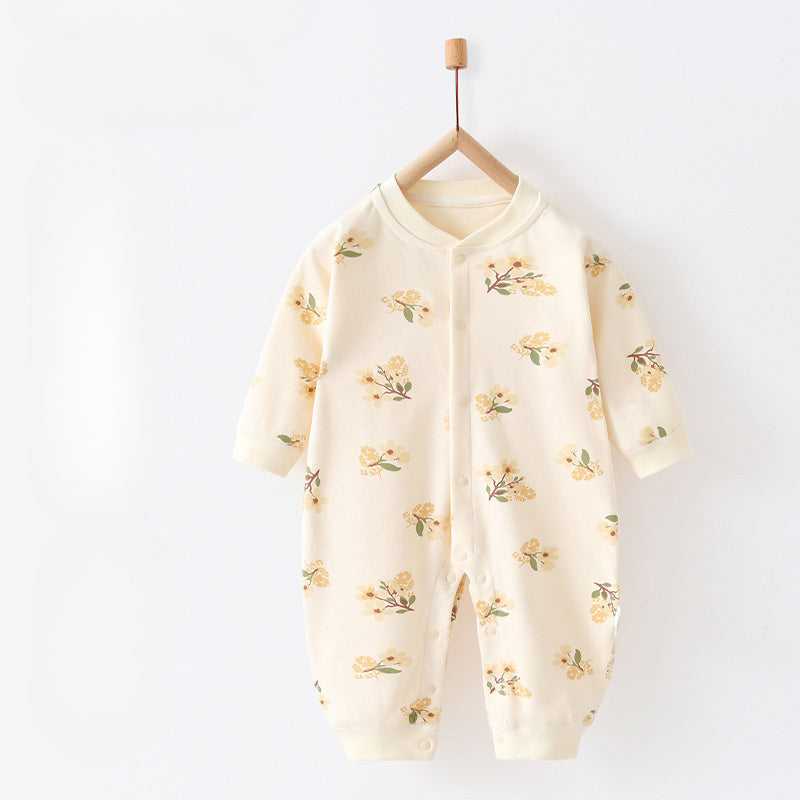 100% Cotton Snap-Up Long Sleeve Romper - Blue Bird