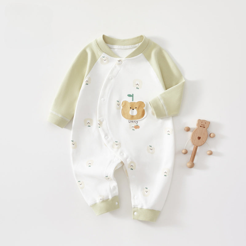 100% Cotton Long Sleeve Romper - Apple Bear