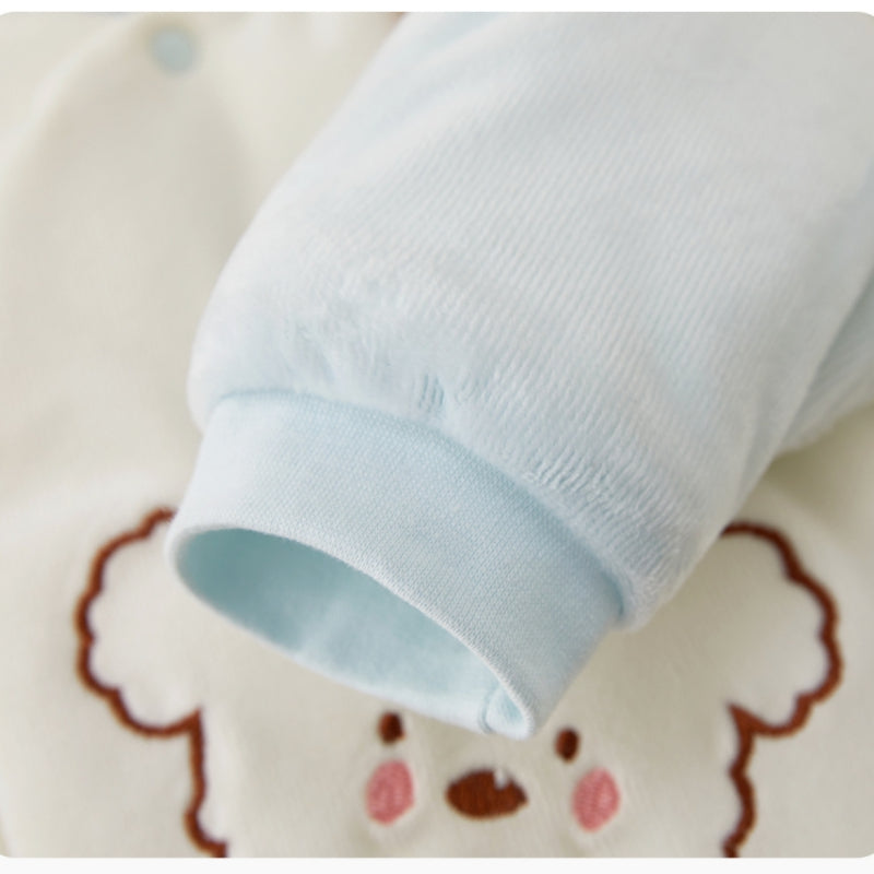 Barboteuse matelassée à manches longues, 100 % coton, extra chaude - Ours bleu