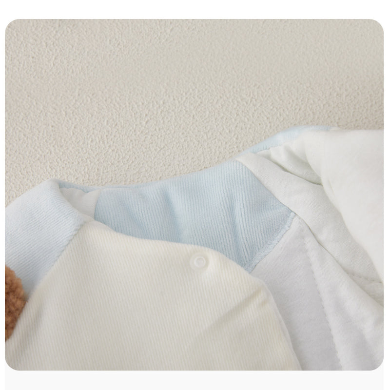 Barboteuse matelassée à manches longues, 100 % coton, extra chaude - Ours bleu