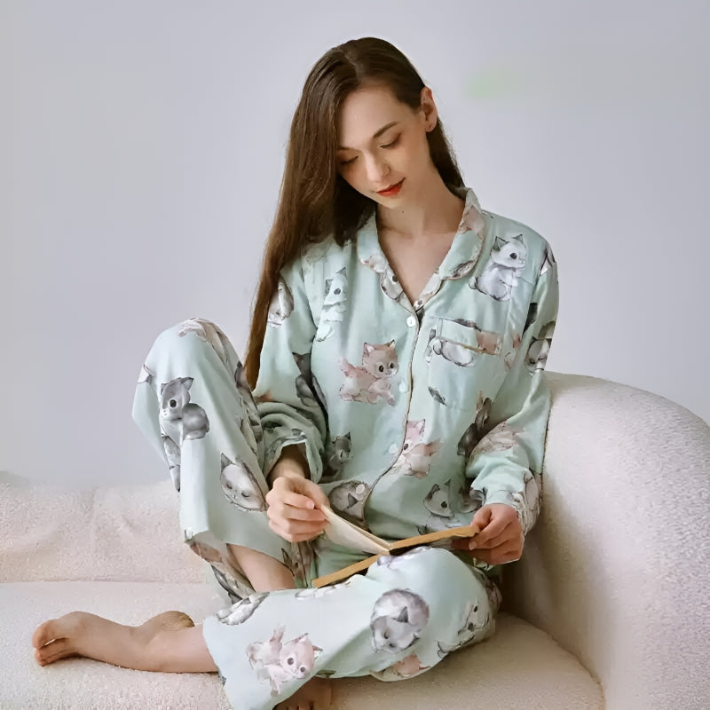 Organic Cotton Muslin Warm Maternity Pajama- Blue Dream Garden
