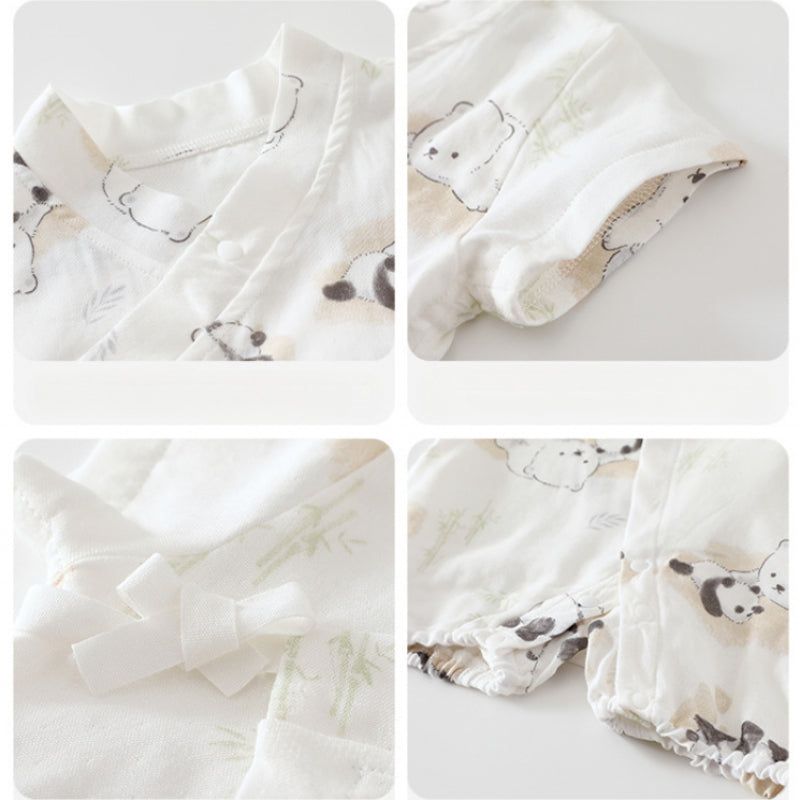Cotton & Bamboo Muslin Short Sleeve Romper - Flower with Bunny
