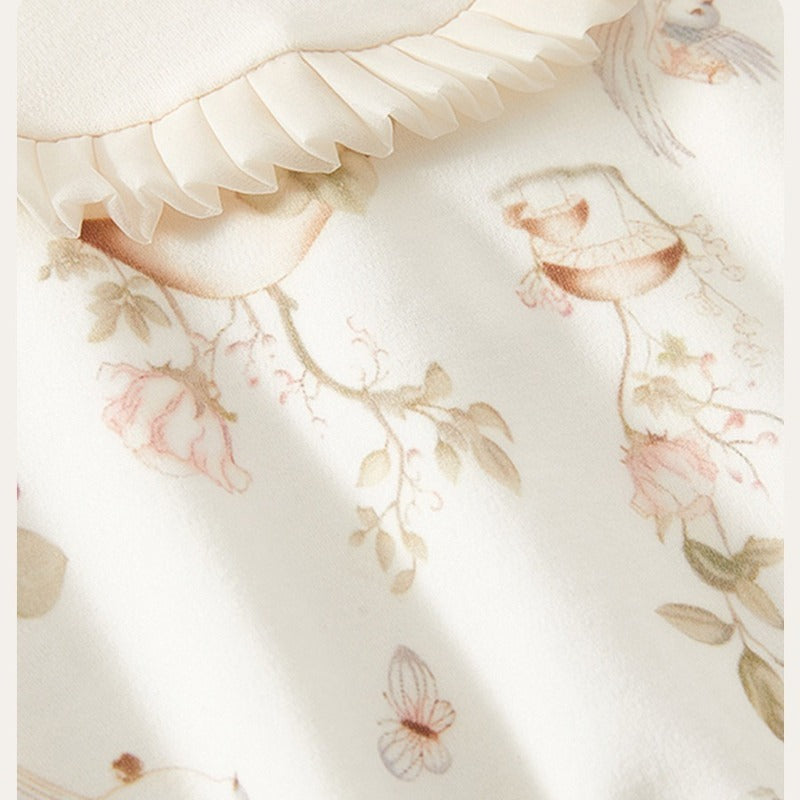 100% Cotton Long Sleeve Pullover Bodysuit - Pigeon with Flower