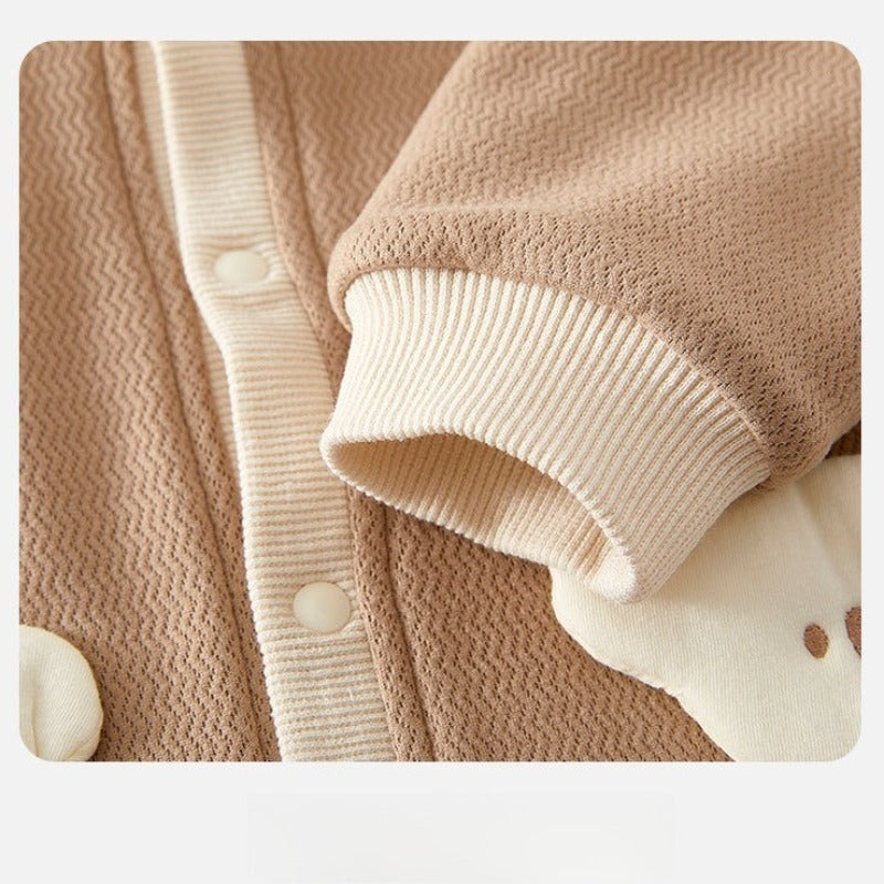 Cotton Quilted Hoodie Snap-Up Romper - Brown Koala