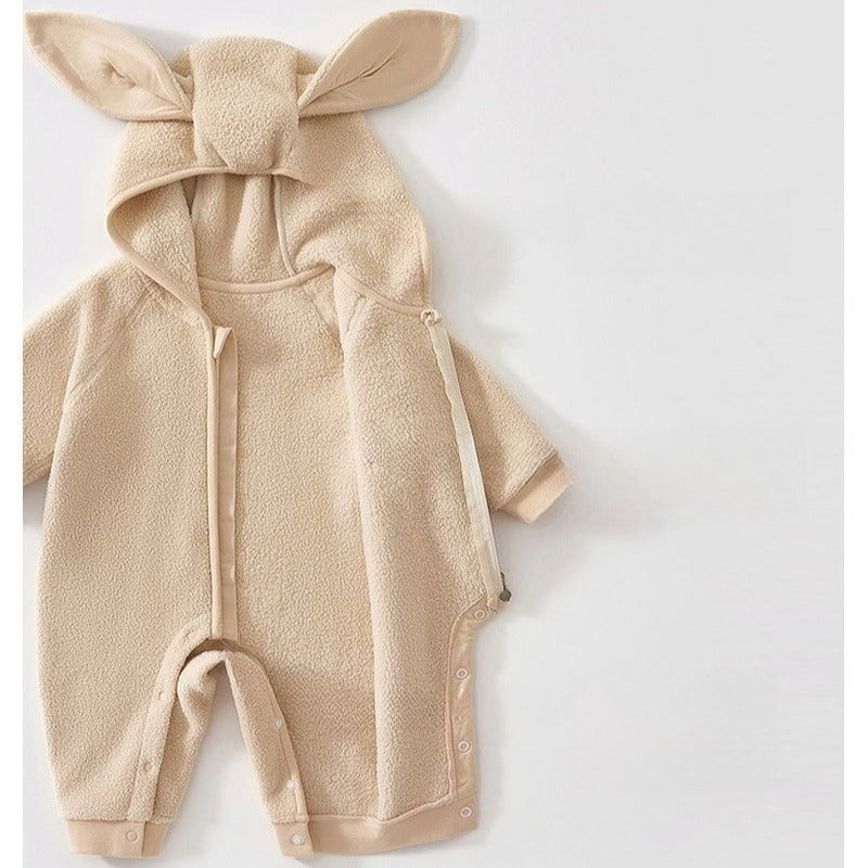 Quilted Microfleece Zip-up Hooded Romper - Brown Sheep
