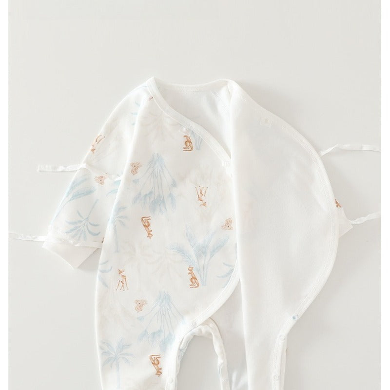 100% Cotton Long-Sleeve Kimono Romper - Blue Deer