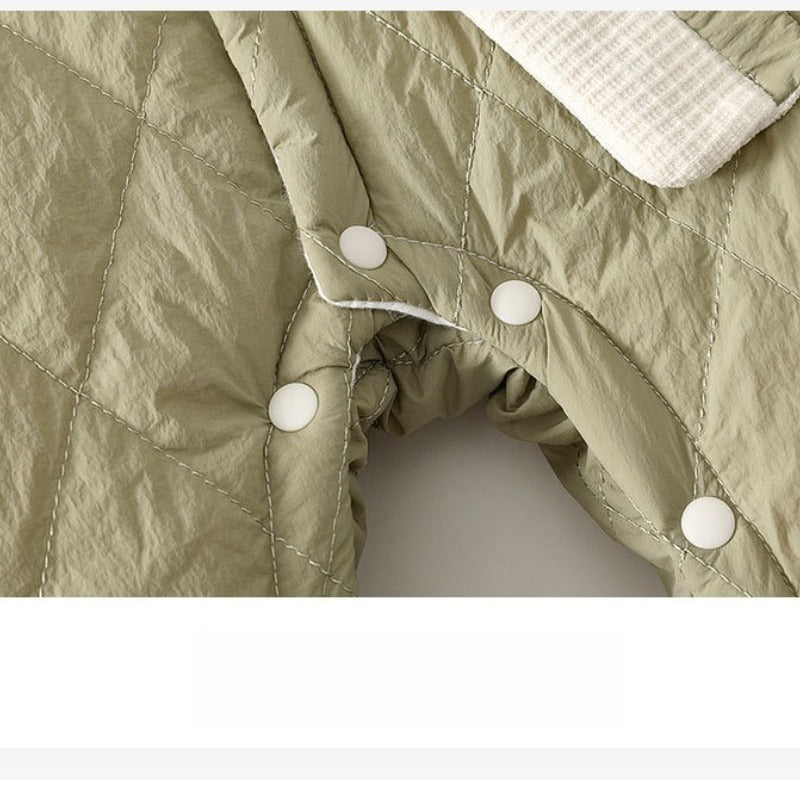 Cotton Long Sleeve Snap-Up Quilted Romper - Pink Bunny