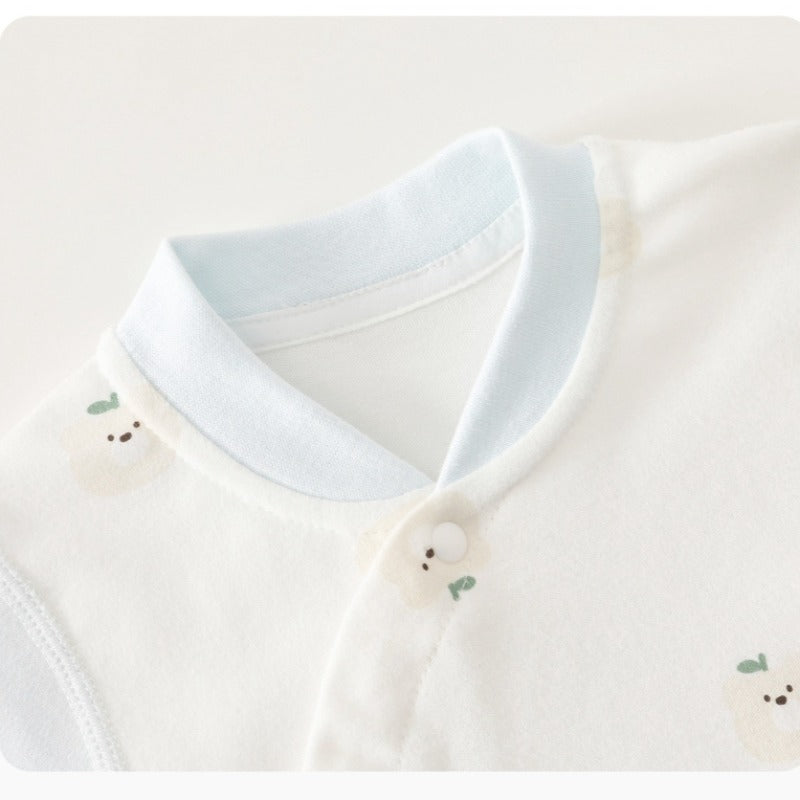 100% Cotton Long Sleeve Snap-Up Top & Pants Set - Brown Bear