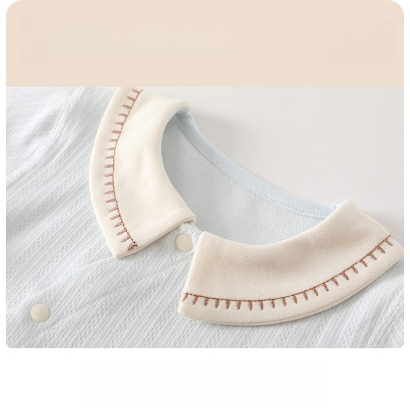 100% Cotton Long Sleeve Snap-Up Romper - Beige Panda
