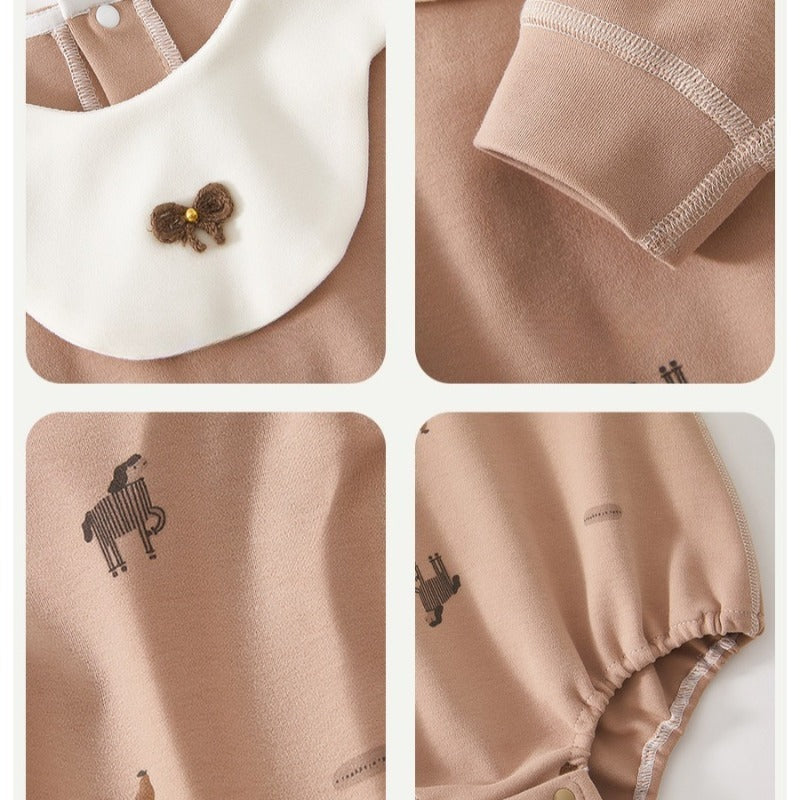 100% Cotton Long Sleeve Pullover Bodysuit - Brown Elephant