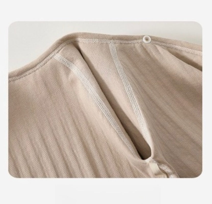 100% Cotton Long Sleeve Pullover Bodysuit - Beige
