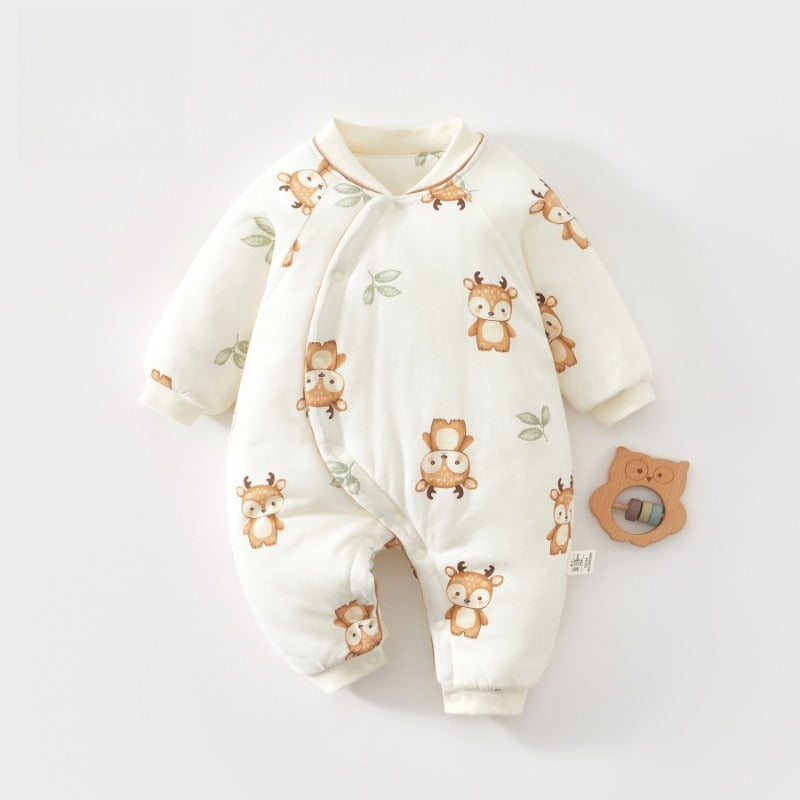 100% Cotton Long Sleeve Snap-Up Quilted Romper - Yellow Bunny
