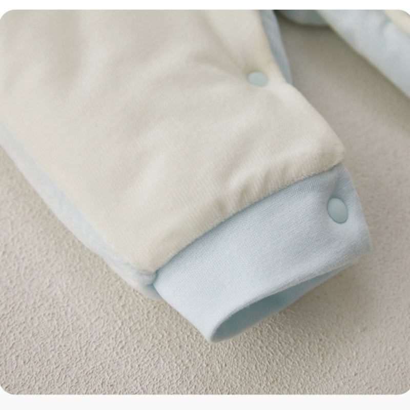 Barboteuse matelassée à manches longues, 100 % coton, extra chaude - Ours bleu