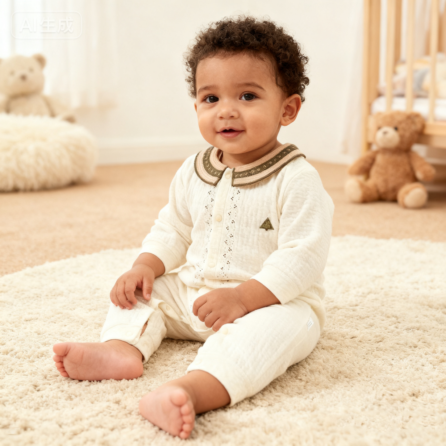 Cotton Snap-Up Long Sleeve Romper - Red Flower