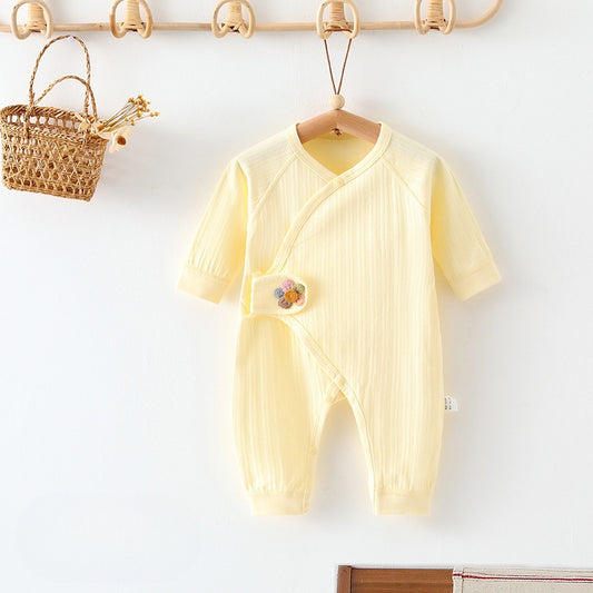 Long Sleeve baby Cotton Romper Yellow with Flower