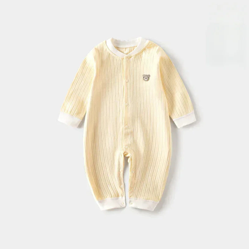 100% Cotton Long Sleeve Snap-Up Romper - Yellow Bear - Organic Cotton Clubs