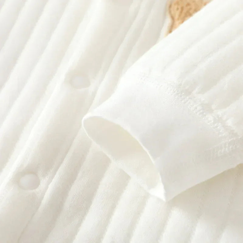 100% Cotton Warm Long Sleeve Snap-Up Romper - Pink Bear - Organic Cotton Clubs