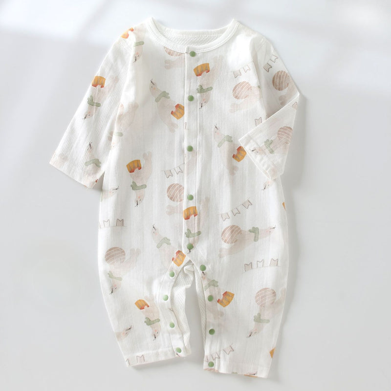 100% Cotton Long Sleeve Snap-Up Romper - Zebra & Bunny
