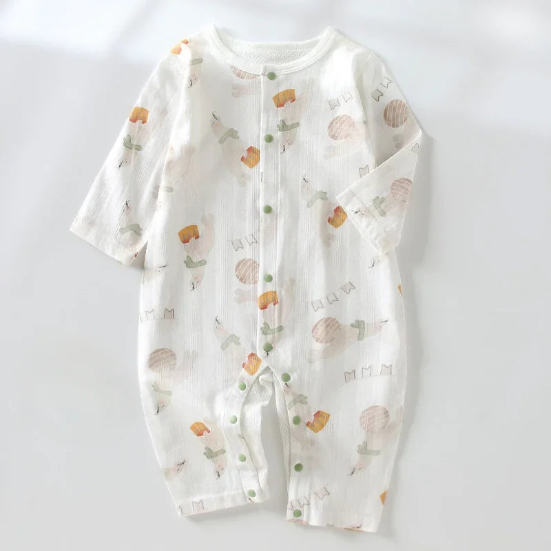 100% Cotton Long Sleeve Snap-Up Romper - Elephant & Flowers - Organic Cotton Clubs