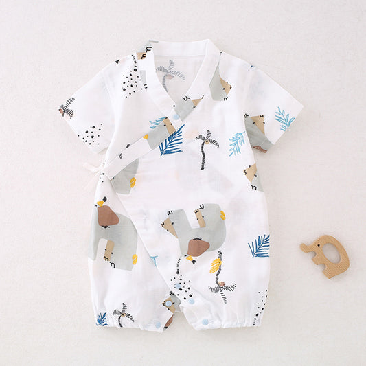 Cotton & Bamboo Muslin Short Sleeve Romper - Elephant