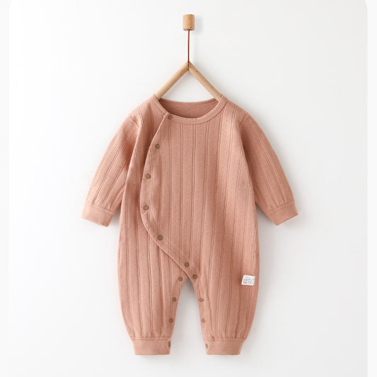 100% Cotton Long Sleeve Side-Snap Romper - Brown