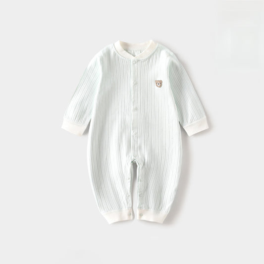 100% Cotton Long Sleeve Snap-Up Romper - Blue Bear