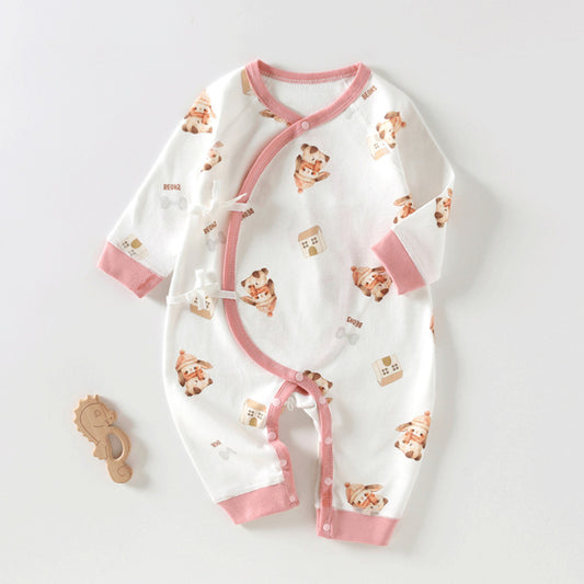 100% Cotton Long Sleeve Kimono Romper - Pink Puppy