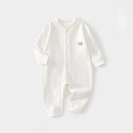 100% Cotton Long Sleeve Snap-Up Romper - White Bear