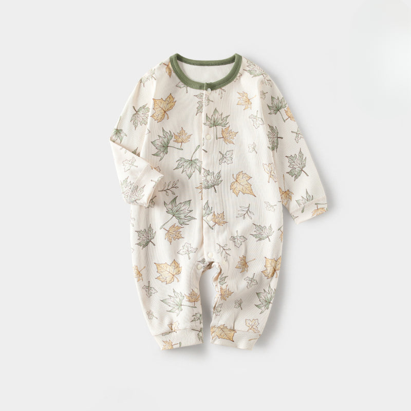 Cotton Snap-Up Long Sleeve Romper - White Dolphin