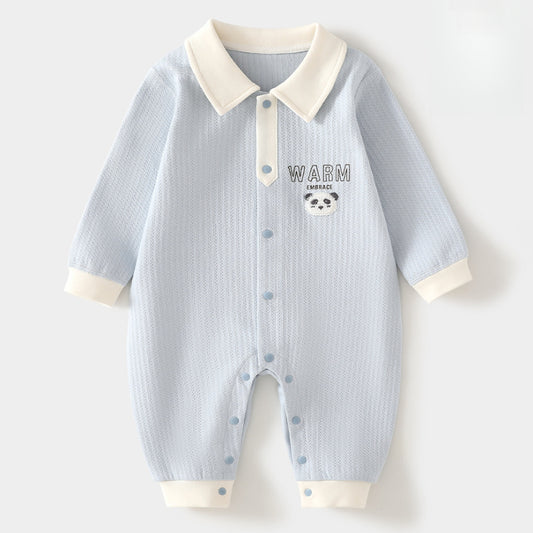 100% Cotton Long Sleeve Romper - Blue Panda