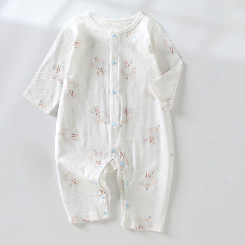 100% Cotton Long Sleeve Snap-Up Romper - Elephant & Flowers - Organic Cotton Clubs