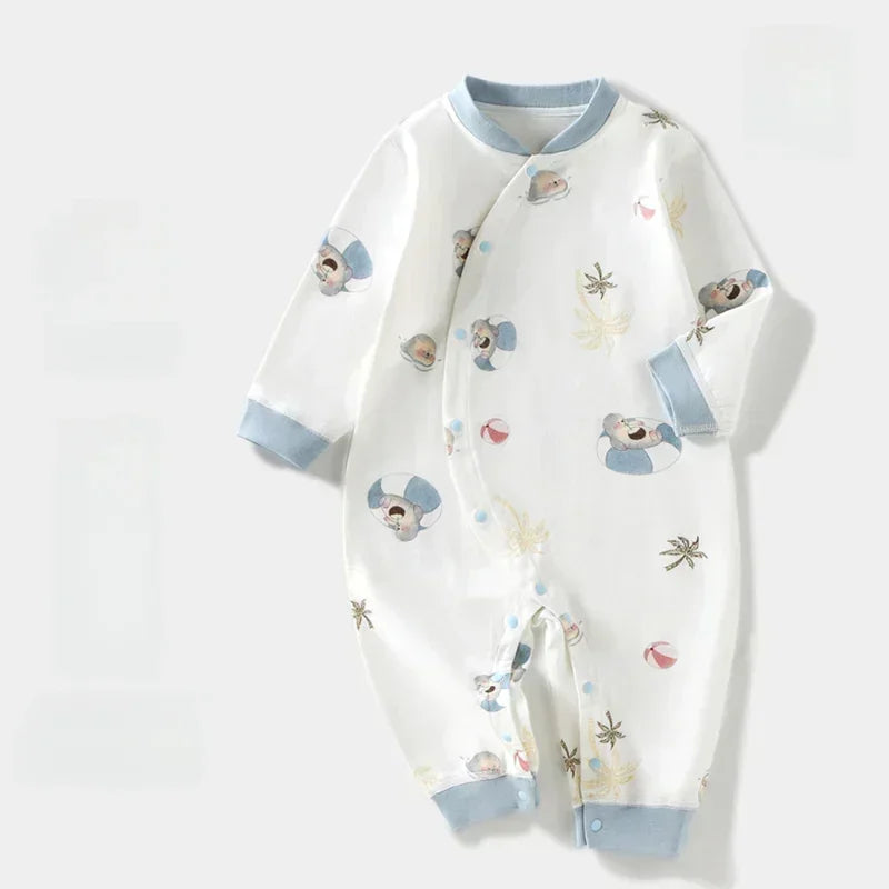 100% Cotton Long Sleeve Side-Snap Romper - Blue Koala - Organic Cotton Clubs