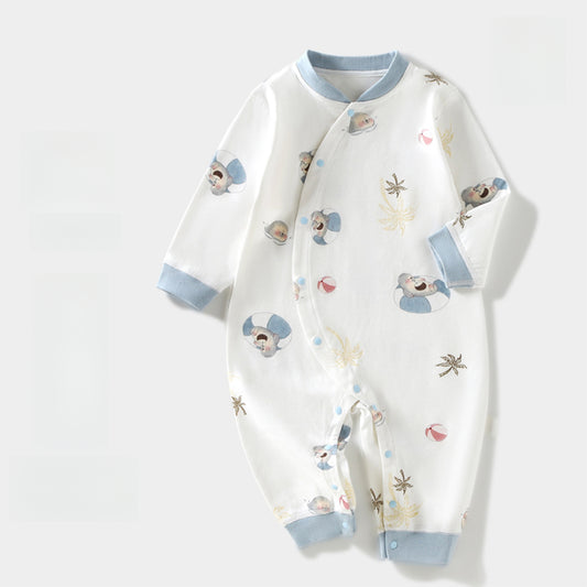 100% Cotton Long Sleeve Side-Snap Romper - Sea Lion