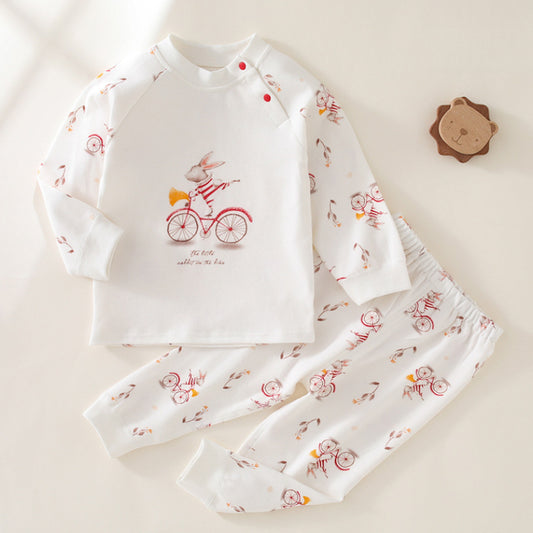 100% Cotton Long Sleeve Top & Pants Set - Bunny & Bicycle