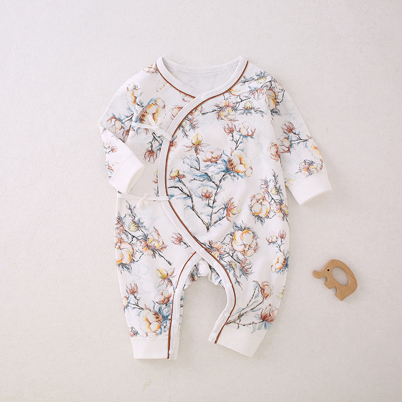 100% Cotton Long Sleeve Romper -  Peach