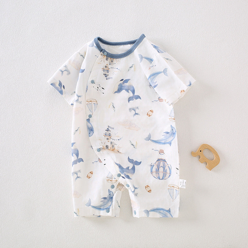 Cotton & Bamboo Muslin Short Sleeve Romper - Pear & Bunny