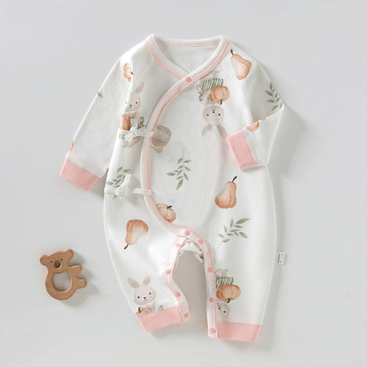 100% Cotton Long Sleeve Kimono Romper - Bunny with Pumpkin