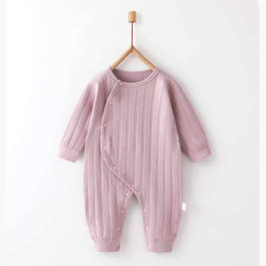 100% Cotton Long Sleeve Side-Snap Romper - Purple