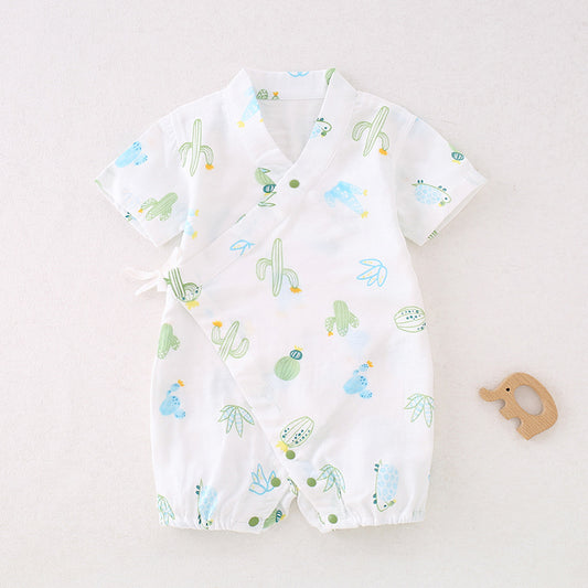 Cotton & Bamboo Muslin Short Sleeve Romper - Cactus