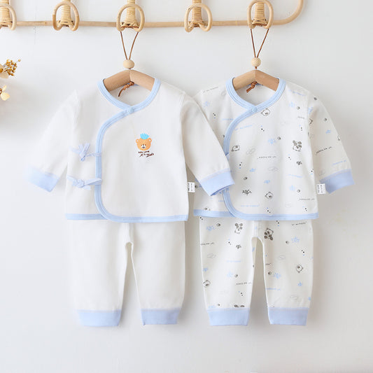 [2-Piece Set] 100% Cotton Long Sleeve Kimono Top & Pants Set - Blue Bear
