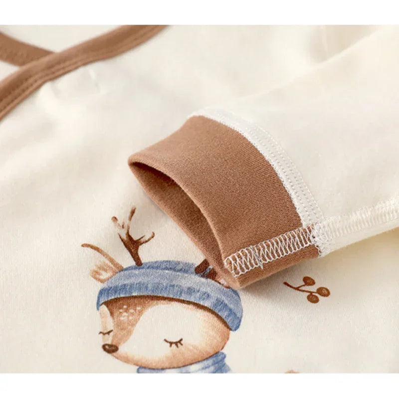 Cotton Long Sleeve Bodysuit with Velcro Closure - Blue Deer - Organic Cotton Clubs