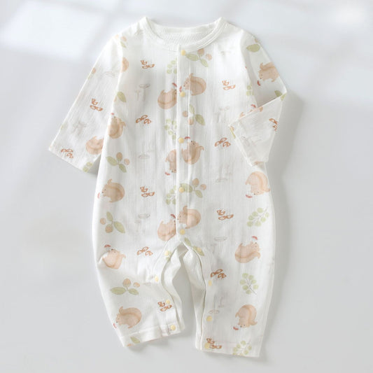 100% Cotton Long Sleeve Snap-Up Romper - Cute Squirrel