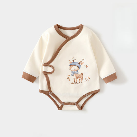 Cotton Long Sleeve Bodysuit with Velcro Closure - Brown Deer