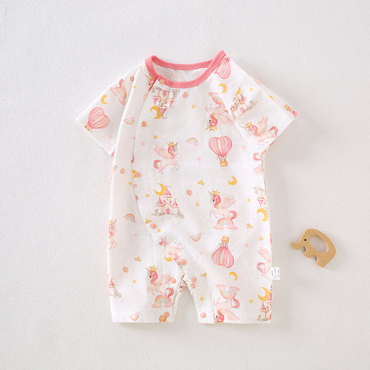 Cotton & Bamboo Muslin Short Sleeve Romper - Unicorn